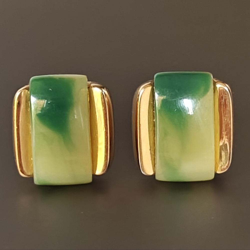 Vintage Givenchy Paris 1977 Gold and Faux Jade Statement Earrings